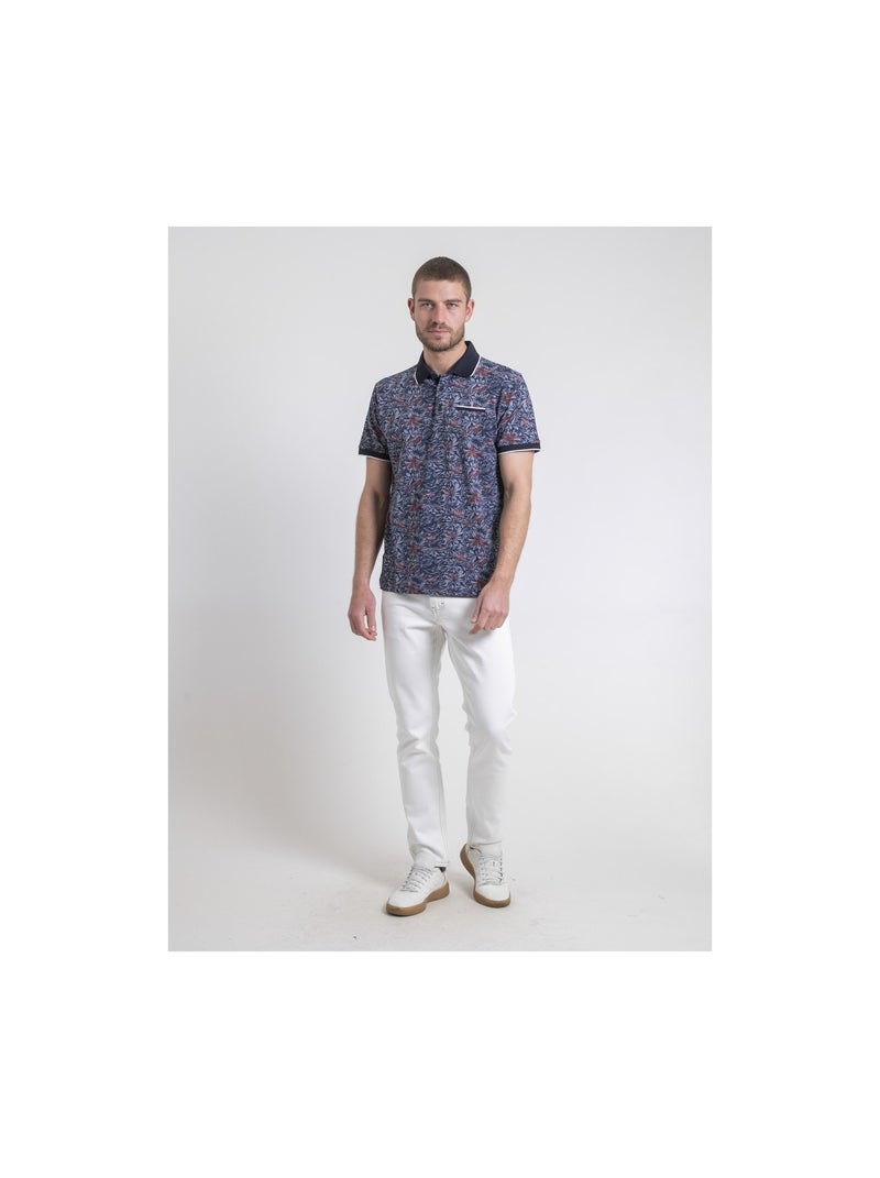 Polo shirt met korte mouwen van puur katoen met parubol-patronen Marineblauw - Kiabi