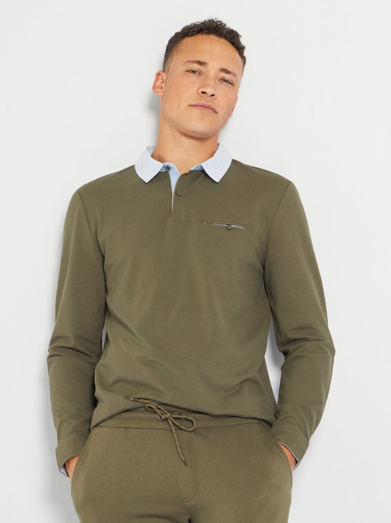 Polo slim col chemise kaki - Kiabi