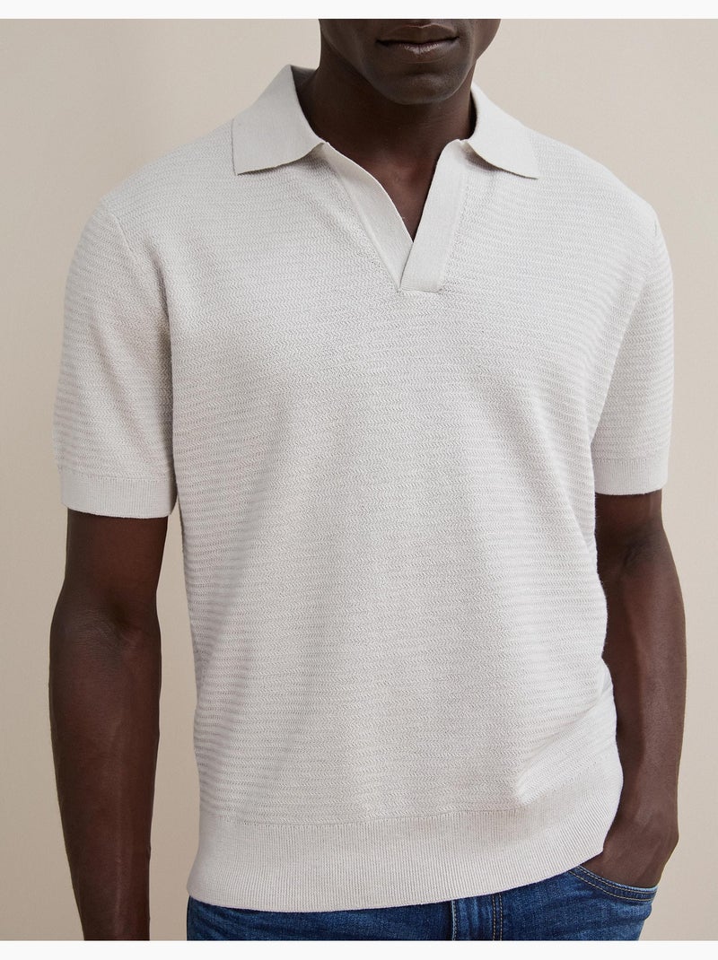 Polo tricoté avec du lin, mo fashion Beige - Kiabi