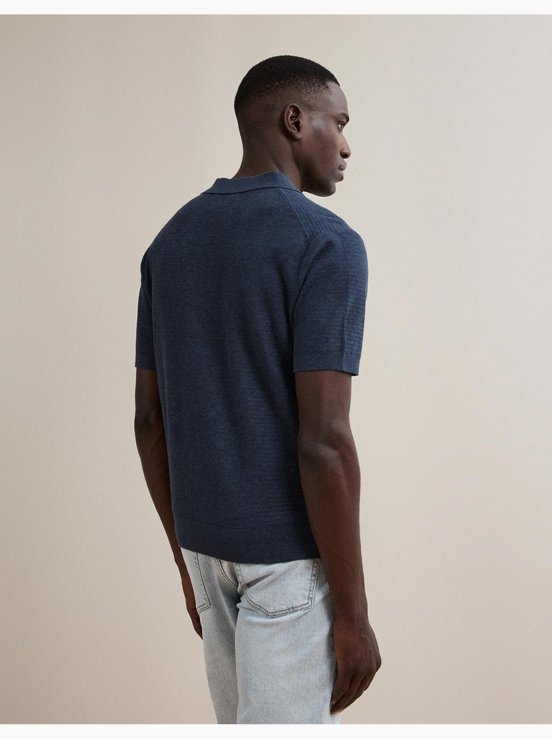 Polo tricoté avec du lin, mo fashion Bleu - Kiabi