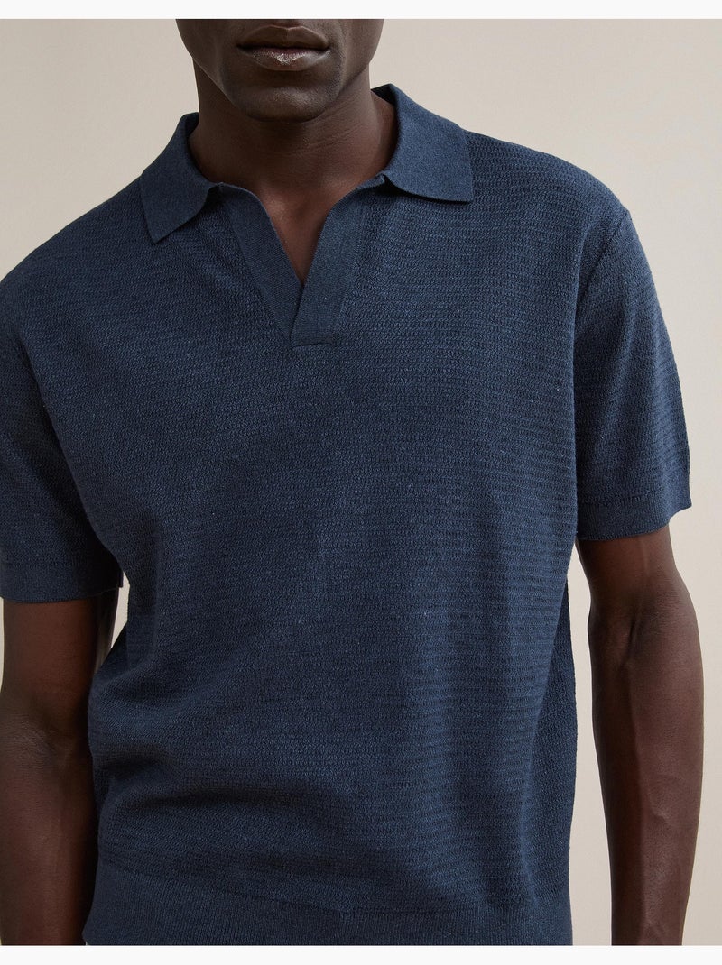 Polo tricoté avec du lin, mo fashion Bleu - Kiabi