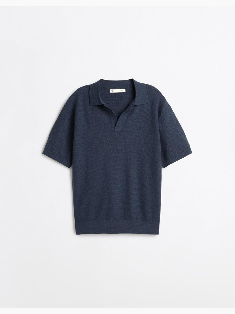 Polo tricoté avec du lin, mo fashion Bleu - Kiabi