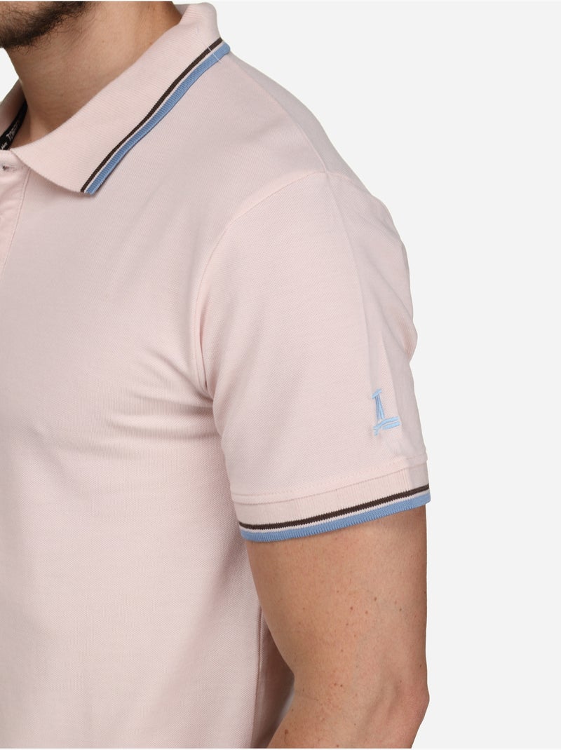 Polo uni à liseré - Torrente Bleu Rose clair - Kiabi