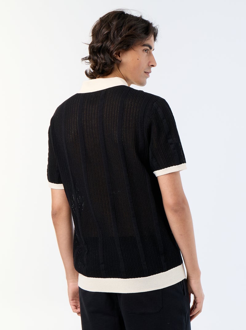 Polo uni en coton pour homme Noir - Kiabi