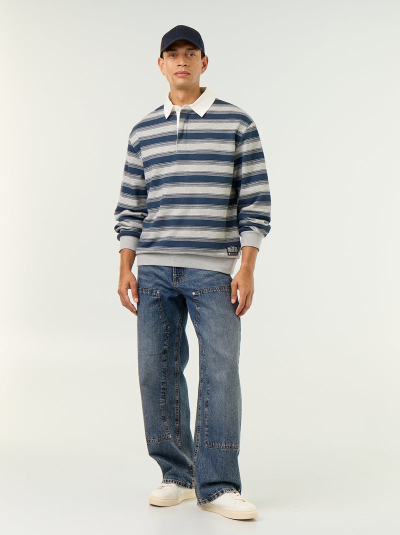Polo uni style rugby manches longues Bleu - Kiabi