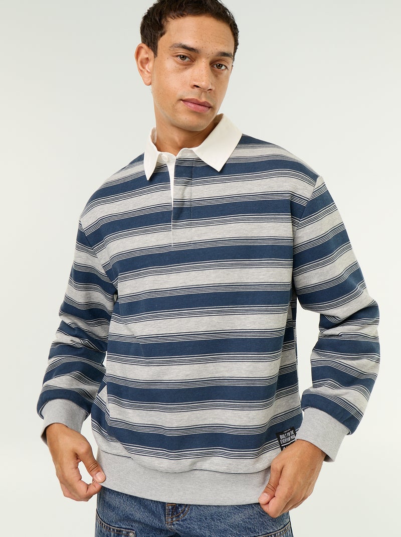 Polo uni style rugby manches longues Bleu - Kiabi