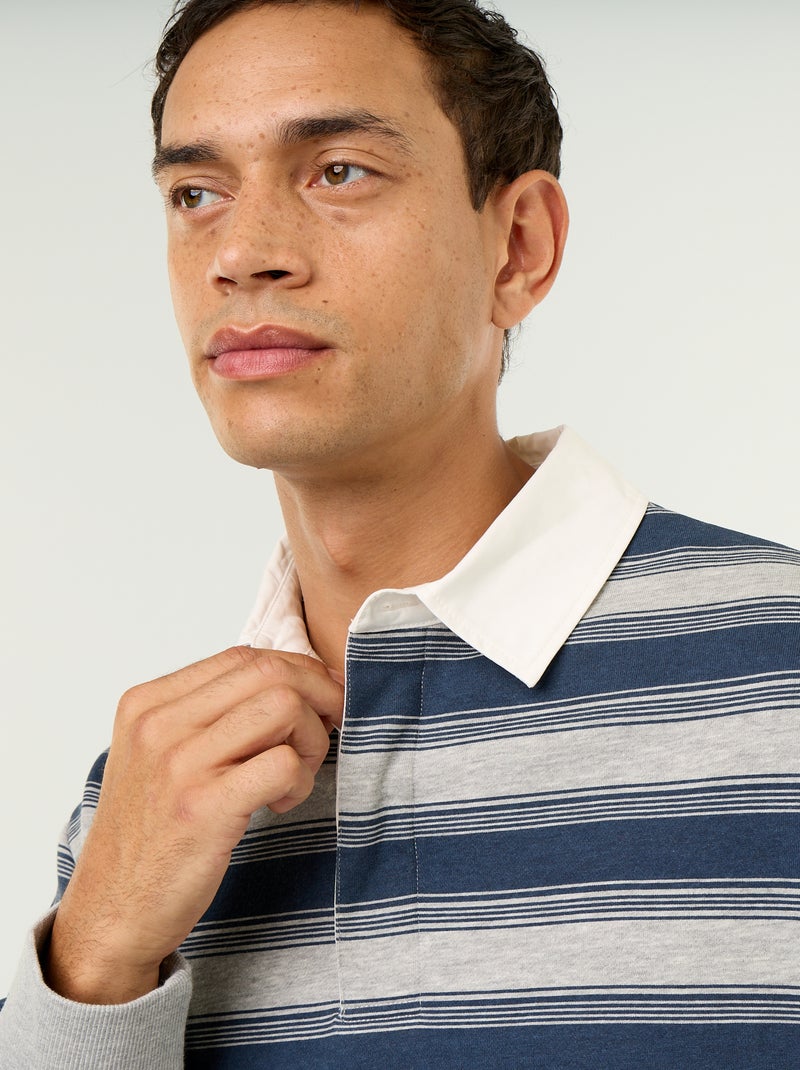 Polo uni style rugby manches longues Bleu - Kiabi