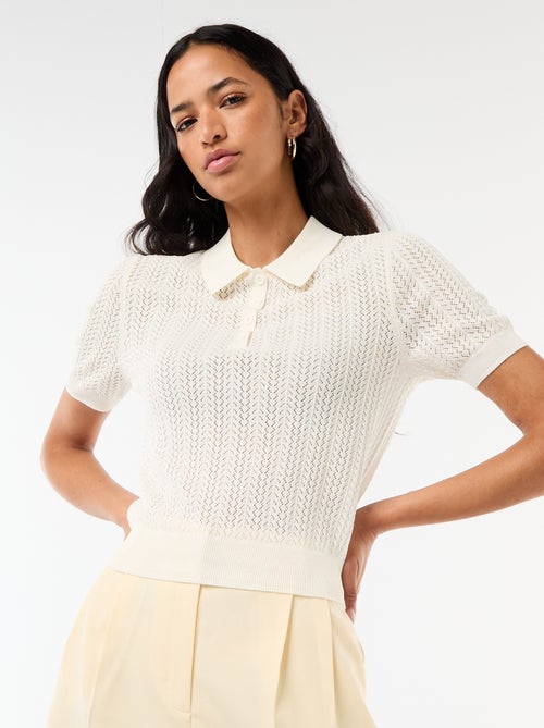 Polo van ajourgebreide stof met korte mouwen - Kiabi