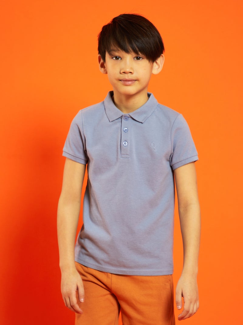Polo van effen piquékatoen denim blauw - Kiabi