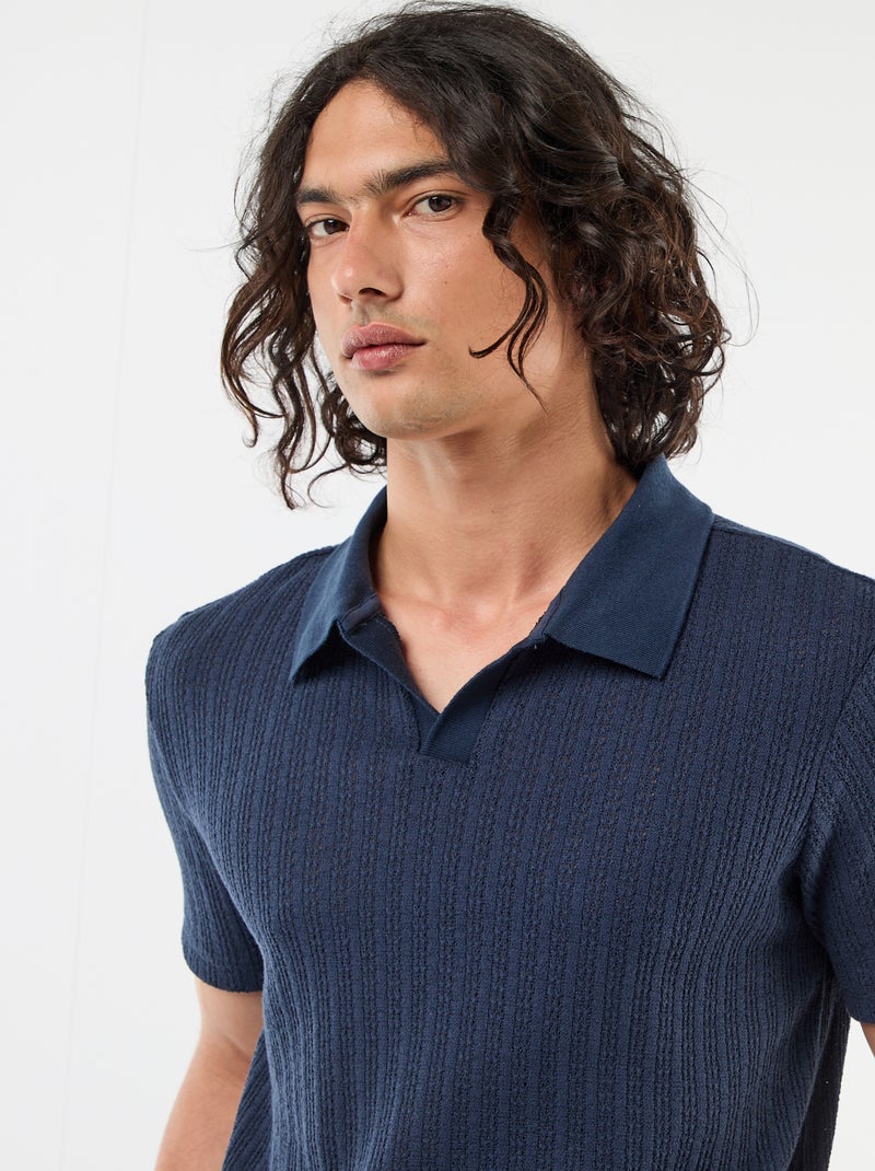 Polo van fantasie ajour-breisel Blauw - Kiabi