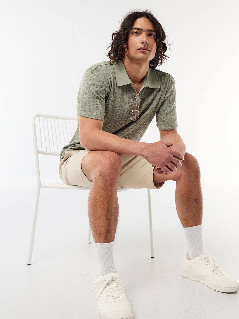 Polo van fantasie ajour-breisel Groen - Kiabi