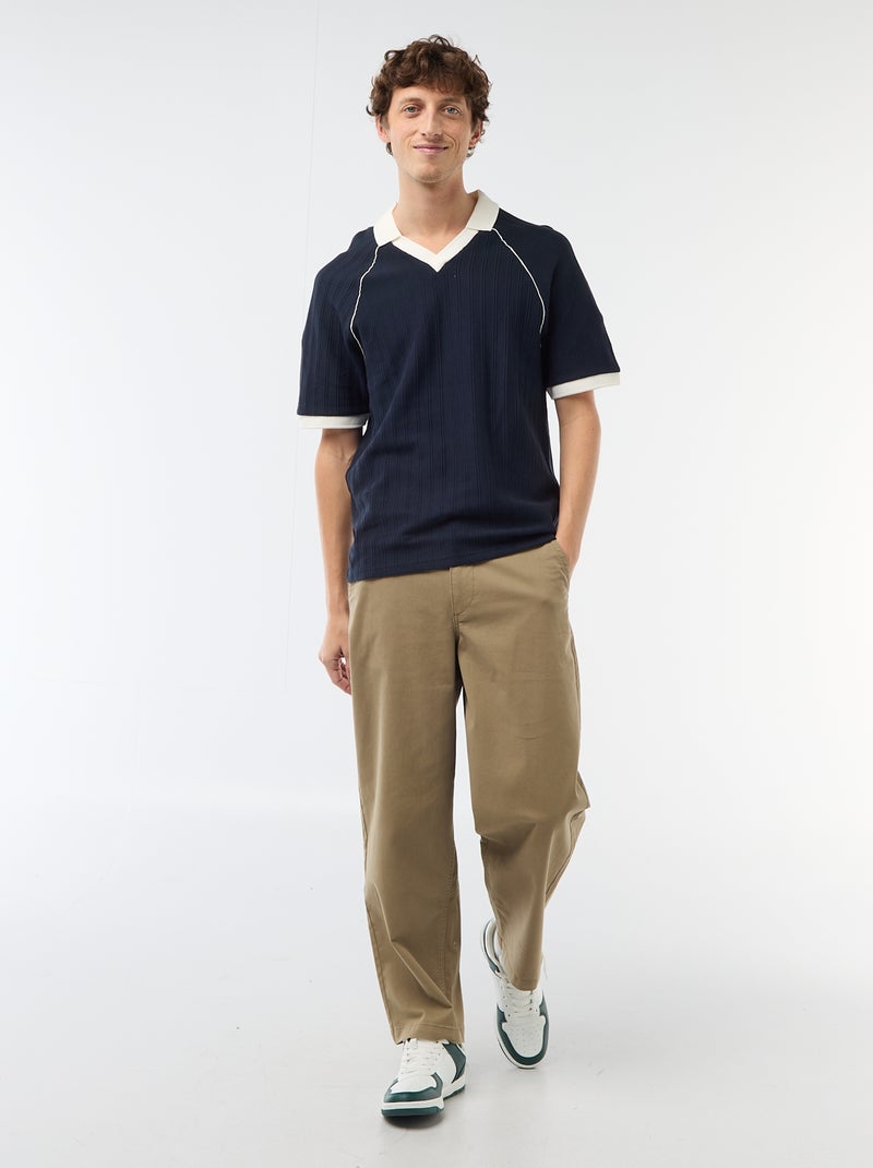 Polo van fantasie materiaal met polokraag zonder knopen Blauw - Kiabi