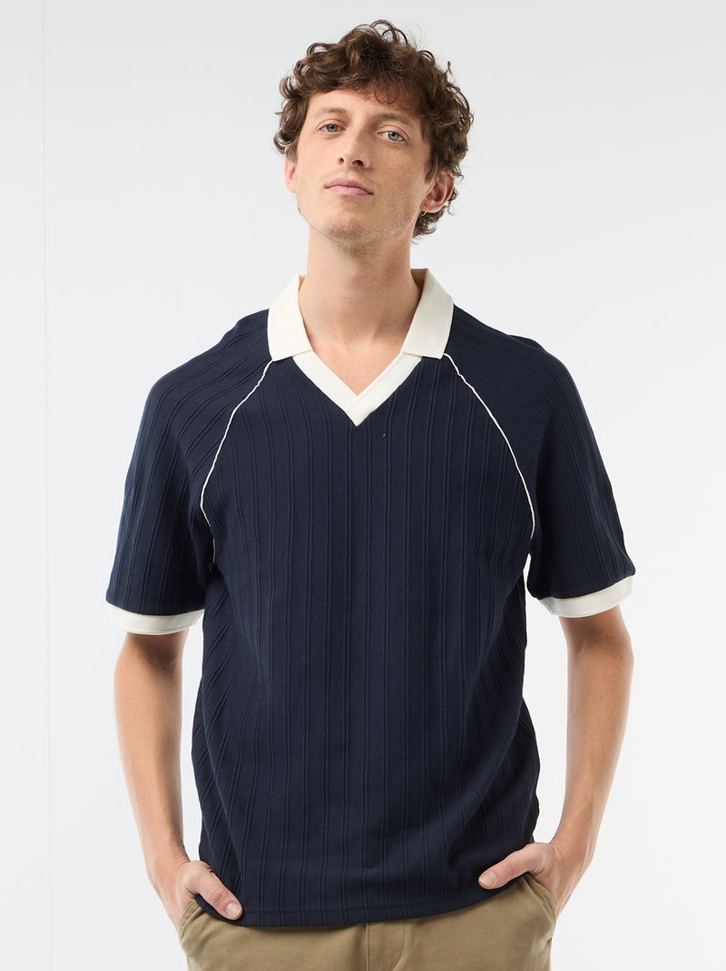 Polo van fantasie materiaal met polokraag zonder knopen Blauw - Kiabi