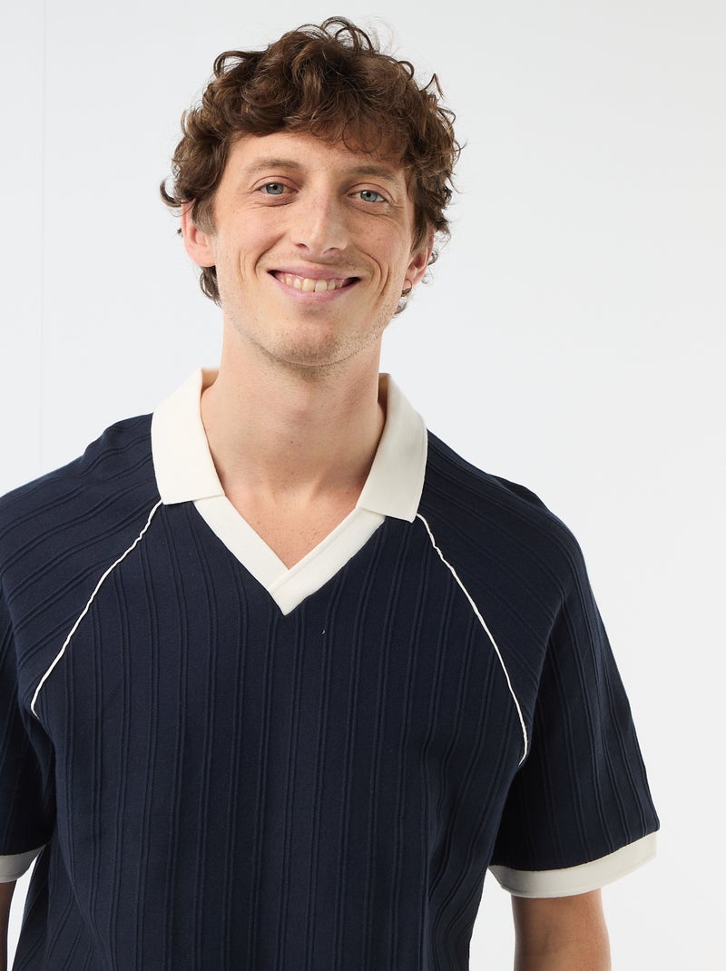 Polo van fantasie materiaal met polokraag zonder knopen Blauw - Kiabi