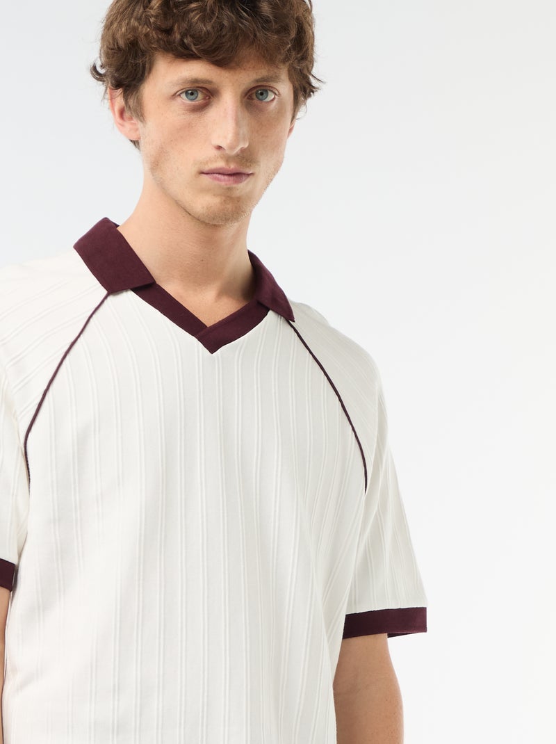 Polo van fantasie materiaal met polokraag zonder knopen Wit - Kiabi