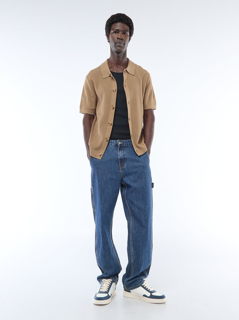 Polo van gewafelde stof Kaki - Kiabi