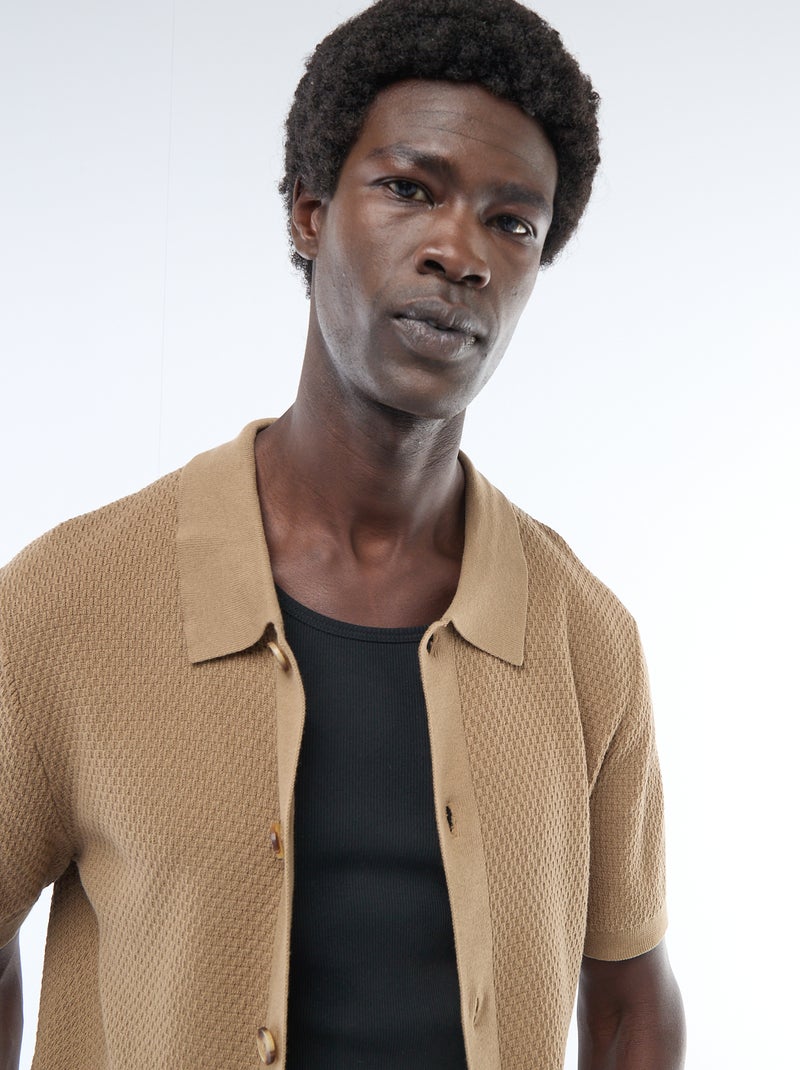 Polo van gewafelde stof Kaki - Kiabi