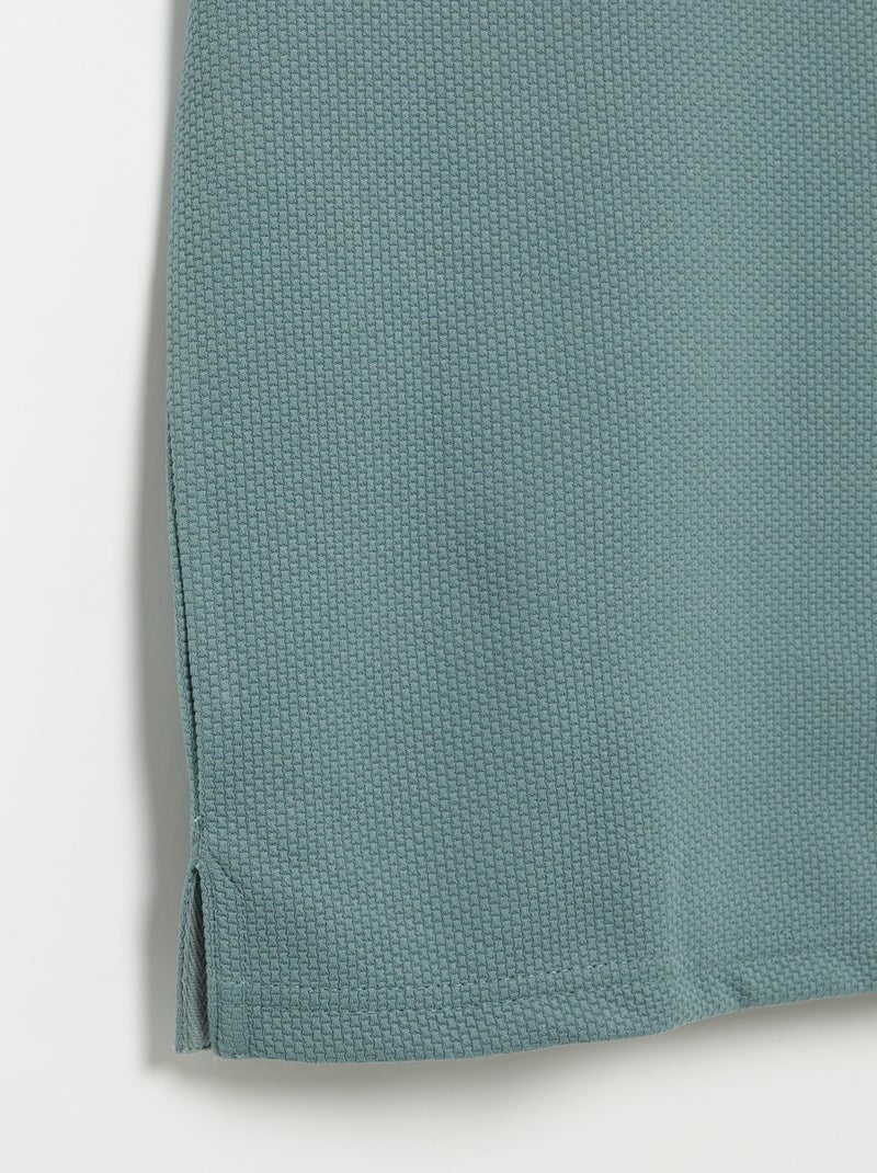 Polo van gewafelde stof met ritskraag Blauw - Kiabi