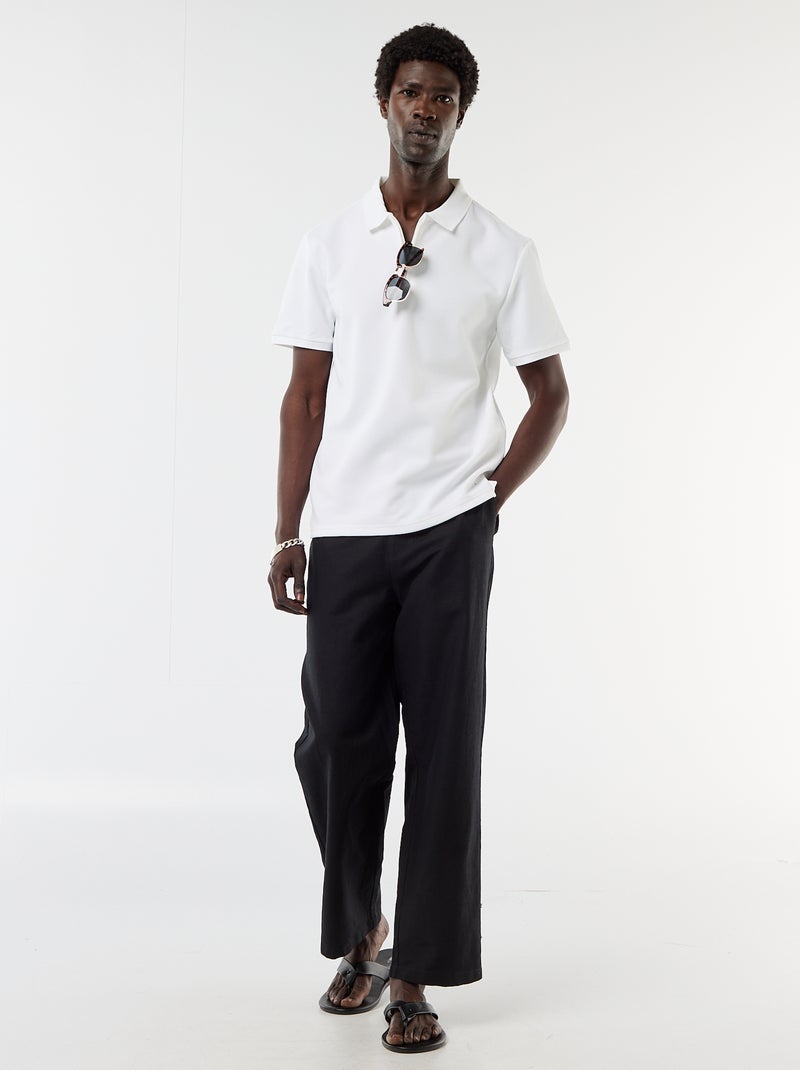 Polo van gewafelde stof met ritskraag Wit - Kiabi