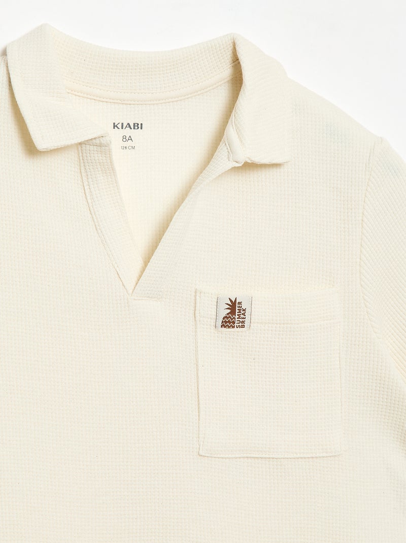 Polo van gewafelde stof Wit - Kiabi