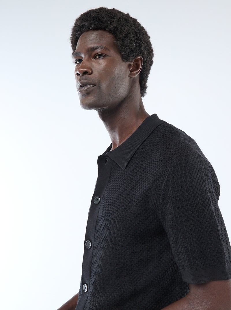 Polo van gewafelde stof Zwart - Kiabi