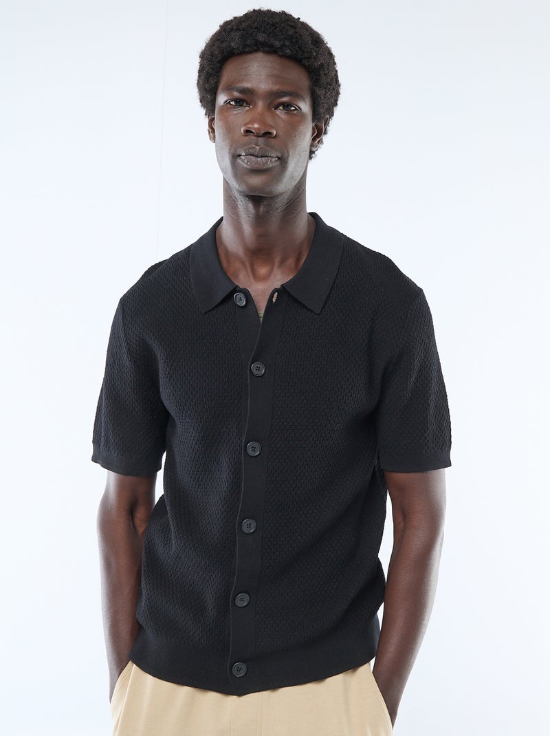 Polo van gewafelde stof Zwart - Kiabi