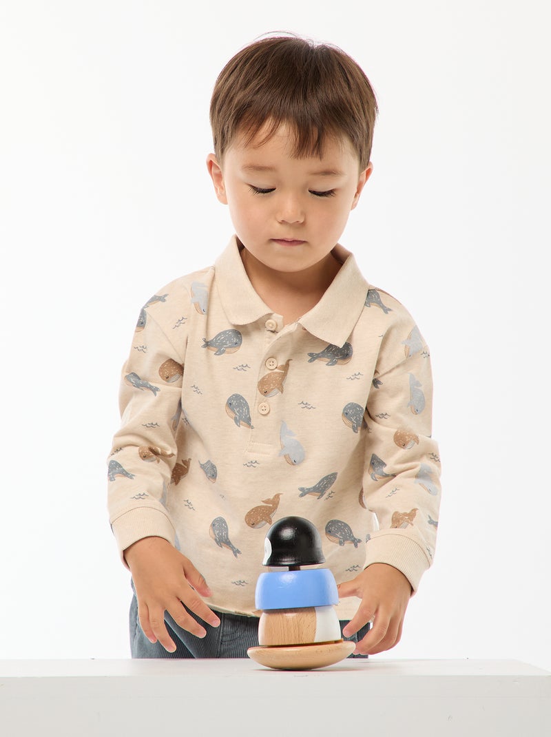 Polo van jersey met lange mouw Biege - Kiabi