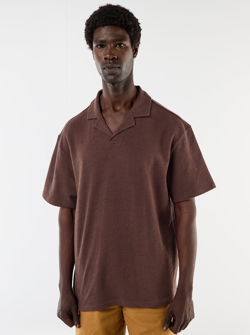 Polo van jerseytricot met korte mouwen Bruin - Kiabi
