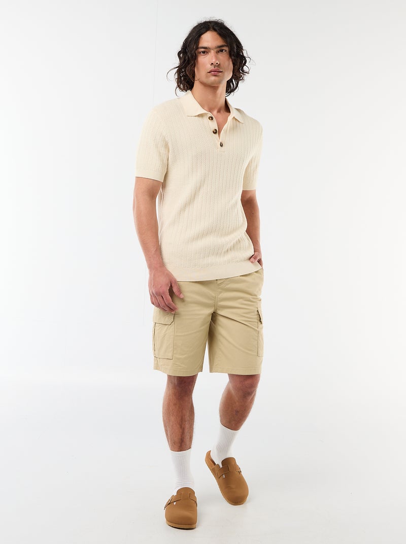 Polo van jerseytricot met tricot-effect Biege - Kiabi