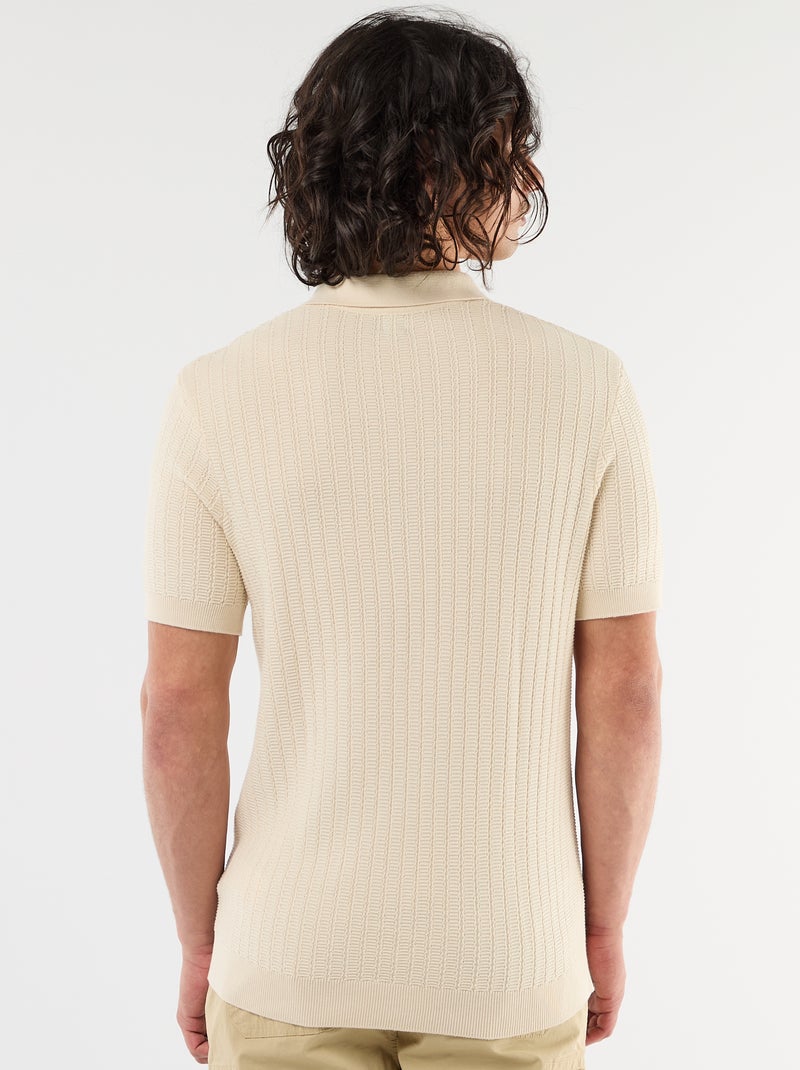 Polo van jerseytricot met tricot-effect Biege - Kiabi