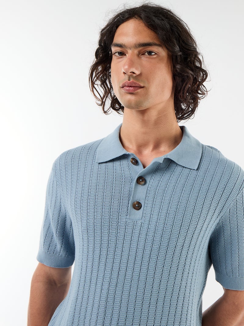 Polo van jerseytricot met tricot-effect Blauw - Kiabi