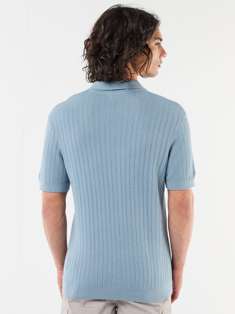 Polo van jerseytricot met tricot-effect Blauw - Kiabi
