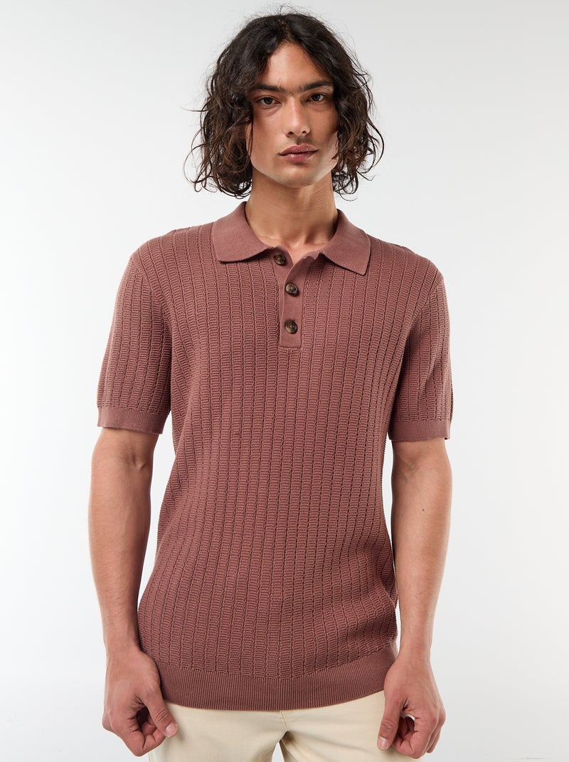 Polo van jerseytricot met tricot-effect Bruin - Kiabi