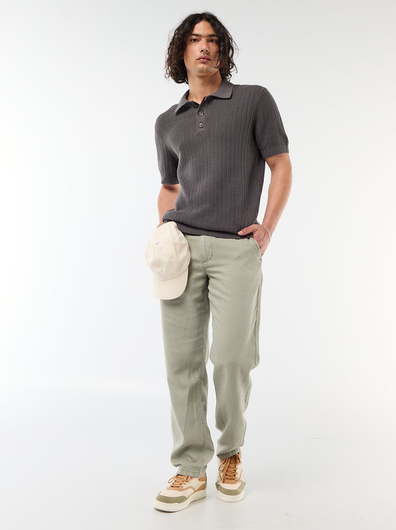 Polo van jerseytricot met tricot-effect Grijs - Kiabi