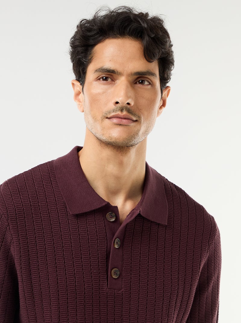 Polo van jerseytricot met tricot-effect Paars - Kiabi