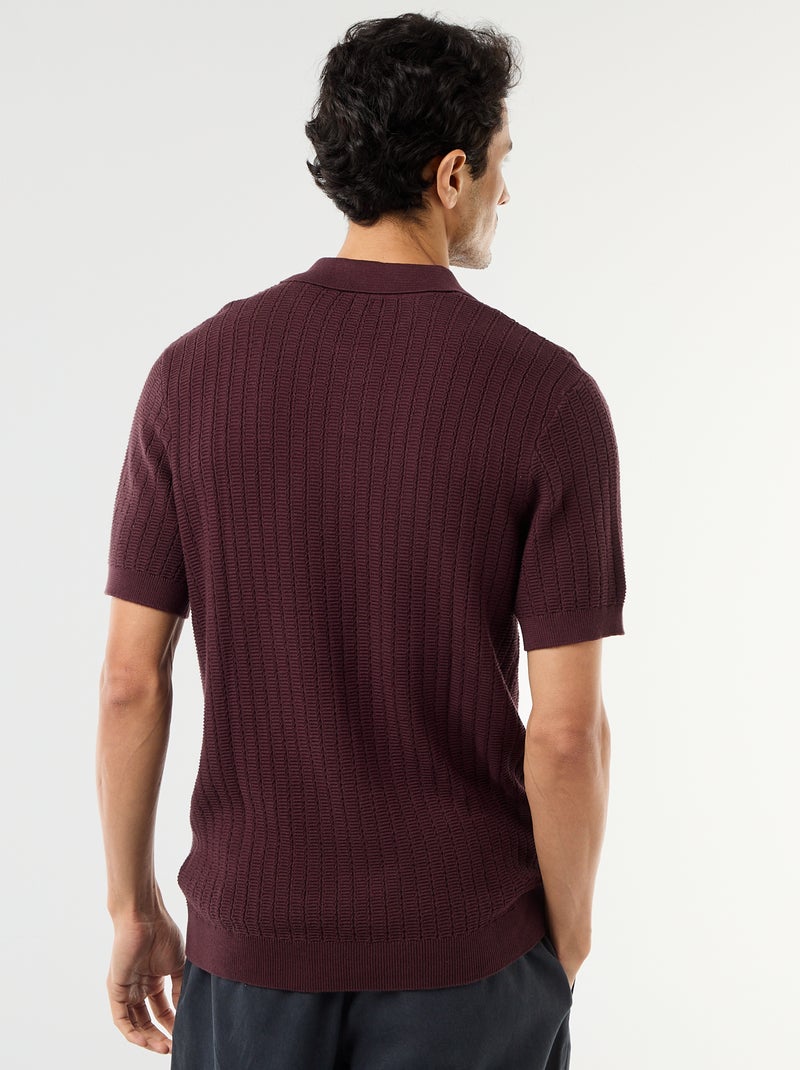 Polo van jerseytricot met tricot-effect Paars - Kiabi