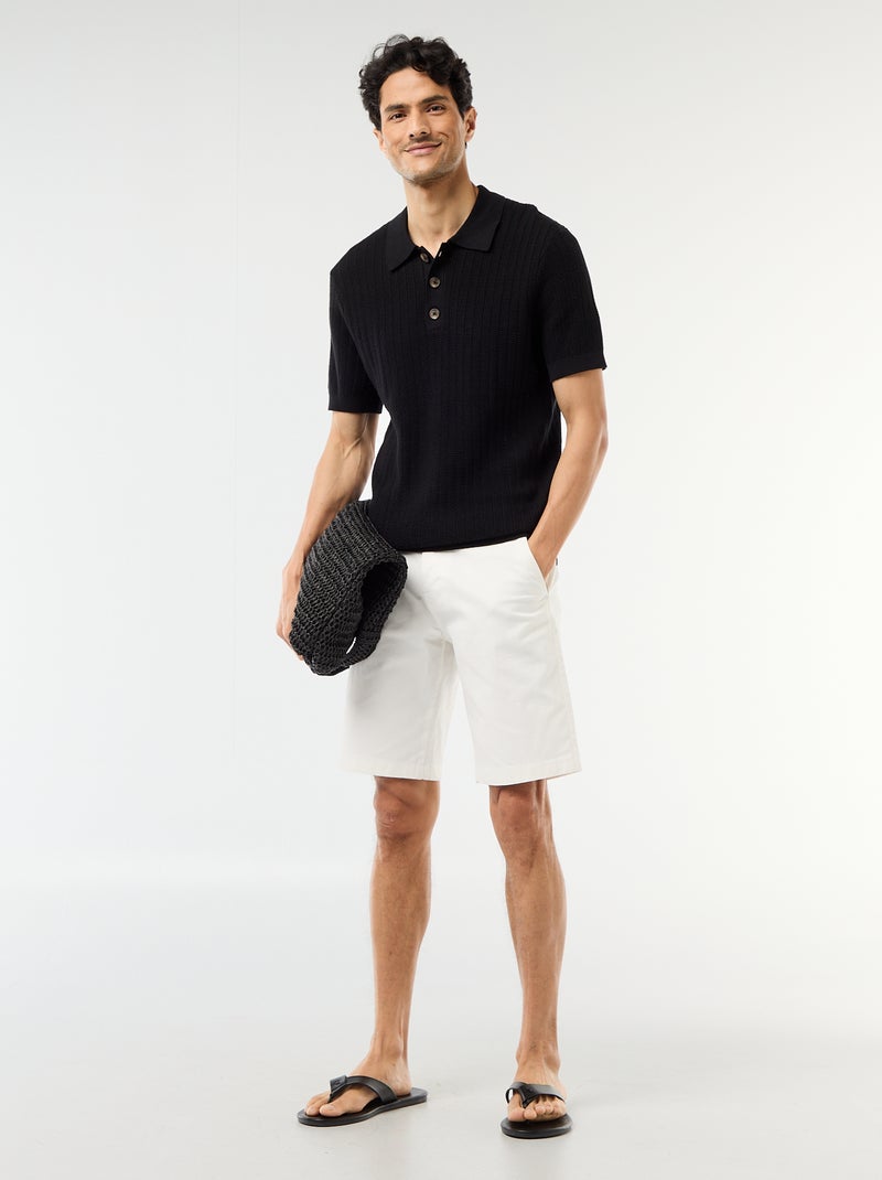 Polo van jerseytricot met tricot-effect Zwart - Kiabi