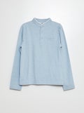 Polo van katoenpiqué met henleykraag BLAUW - Kiabi