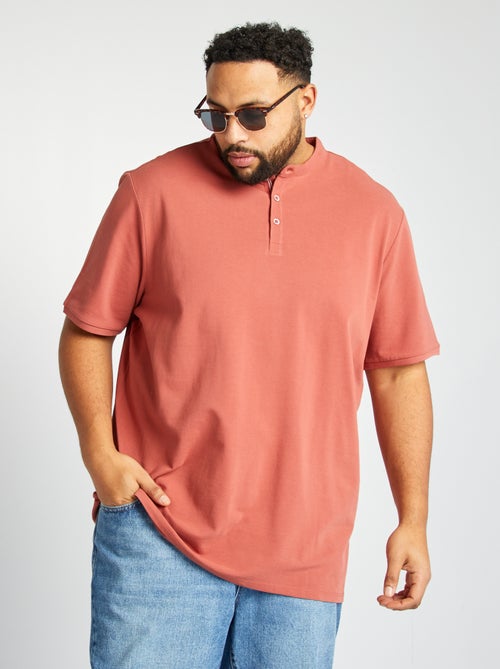 Polo van katoenpiqué met henleykraag - Kiabi