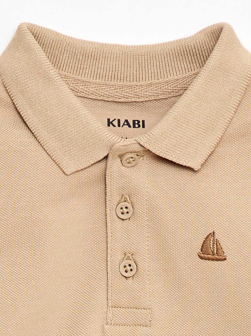 Polo van katoenpiqué met korte mouwen Biege - Kiabi