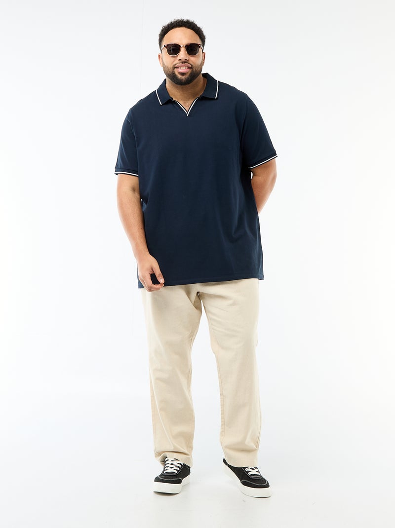 Polo van katoenpiqué met polokraag zonder knopen Blauw - Kiabi