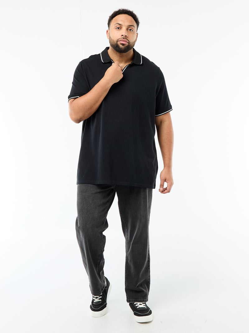 Polo van katoenpiqué met polokraag zonder knopen Zwart - Kiabi