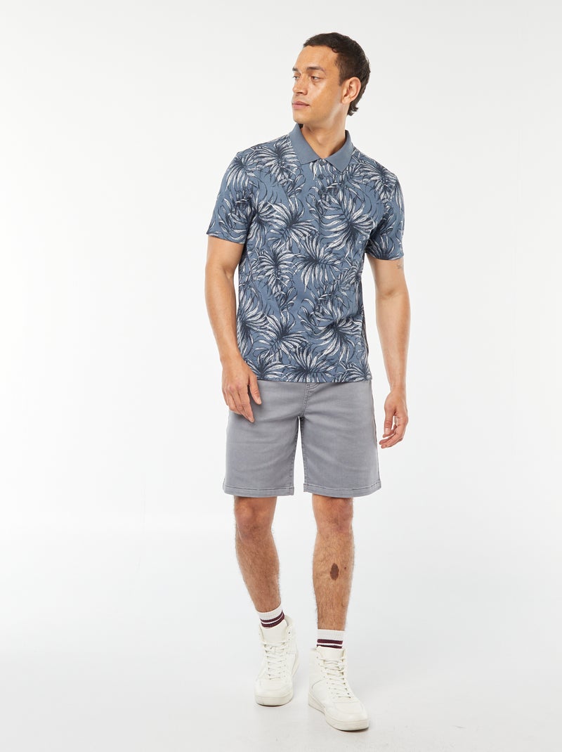 Polo van katoenpiqué met print BLAUW - Kiabi