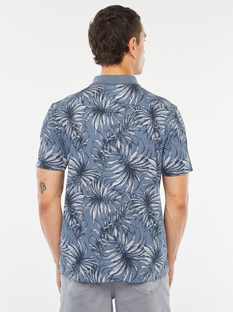 Polo van katoenpiqué met print BLAUW - Kiabi