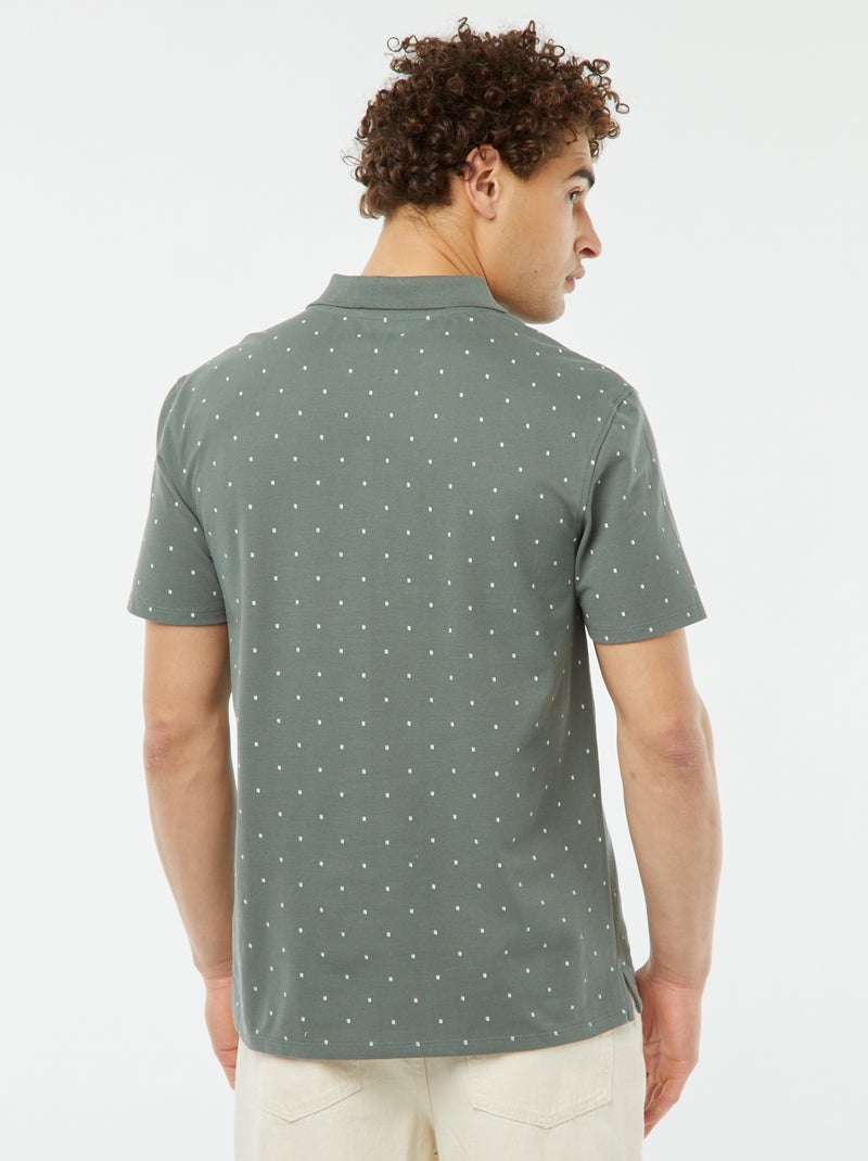 Polo van katoenpiqué met print GROEN - Kiabi