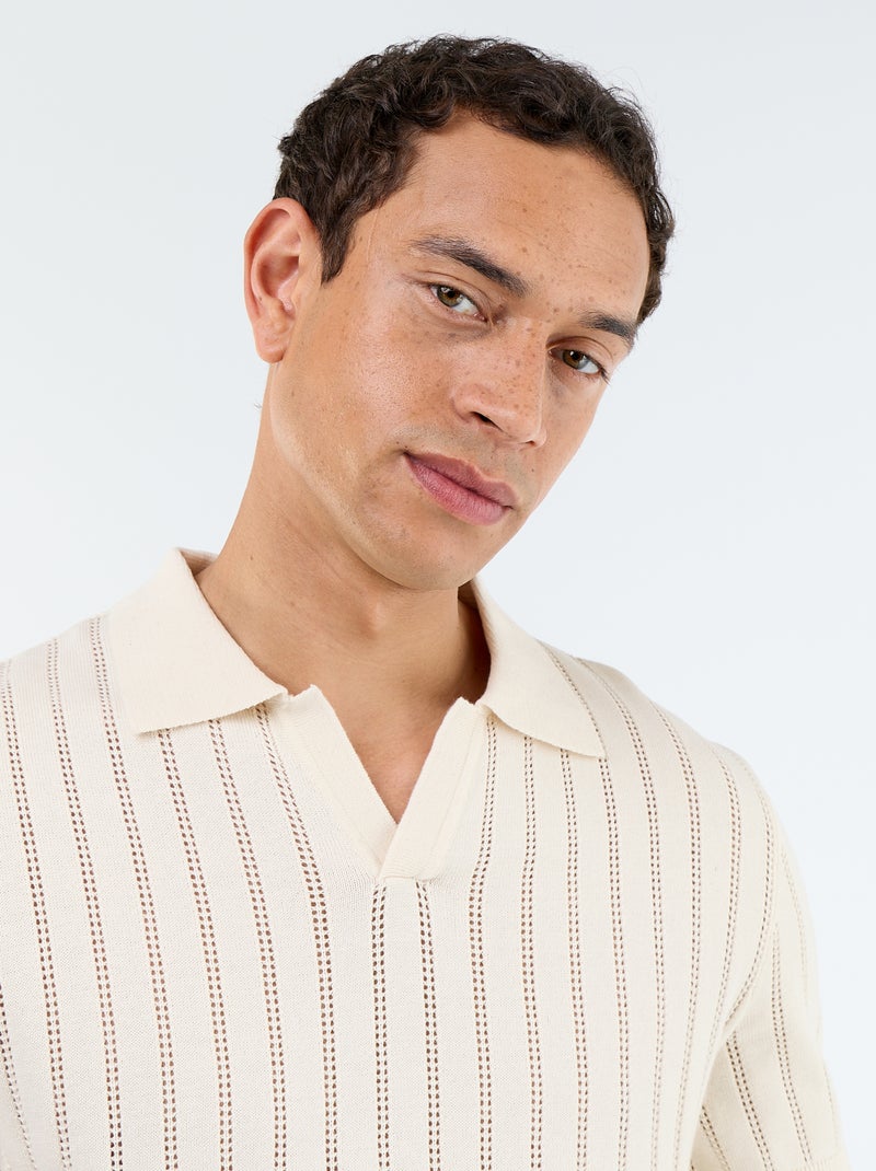 Polo van opengewerkt breisel met korte mouwen Biege - Kiabi