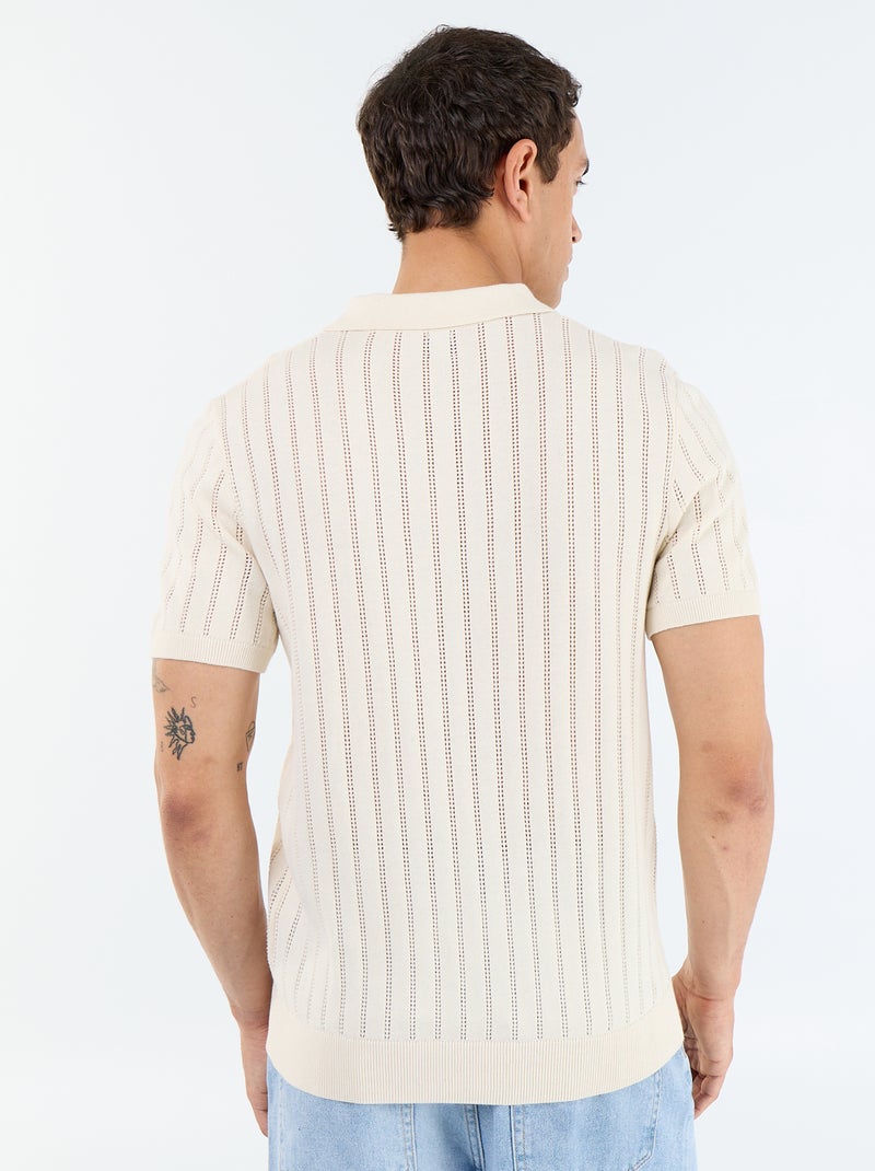 Polo van opengewerkt breisel met korte mouwen Biege - Kiabi