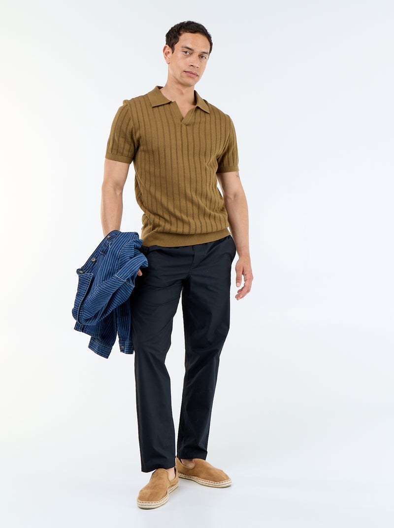 Polo van opengewerkt breisel met korte mouwen Bruin - Kiabi