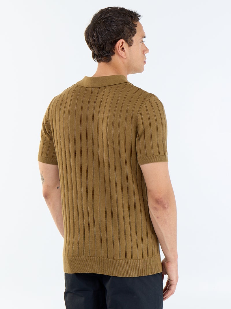 Polo van opengewerkt breisel met korte mouwen Bruin - Kiabi