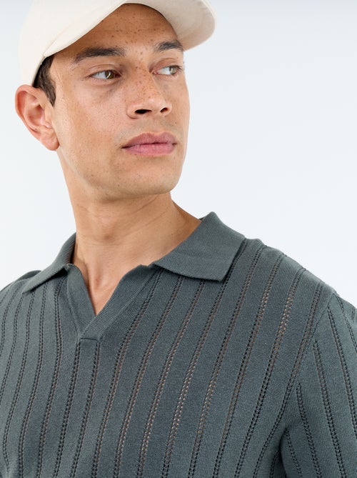 Polo van opengewerkt breisel met korte mouwen - Kiabi